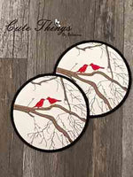 Birds in Branches Coaster DIGITAL Embroidery File, In The Hoop 4x4, Cute Things By Rebecca