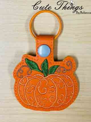 Mouse Head Pumpkin Swirl DIGITAL Embroidery File, In The Hoop Key fob, Snap tab, Keychain