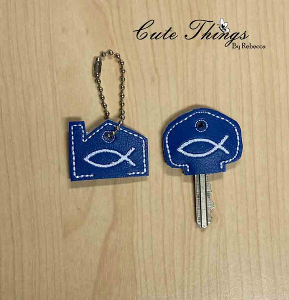 Fish Symbol Key Cover DIGITAL Embroidery File, In The Hoop Key Covers