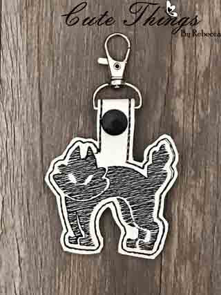 Black Cat Sketchy DIGITAL Embroidery File, In The Hoop Key fob, Snap tab, Keychain