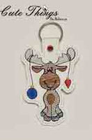 Cute Christmas Moose DIGITAL Embroidery File, In The Hoop Key fob, Snap tab, Keychain, Bag Tag