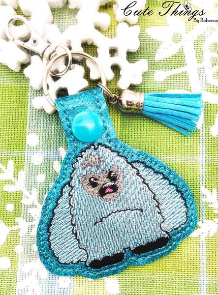 Yeti DIGITAL Embroidery File, In The Hoop Key fob, Snap tab, Keychain