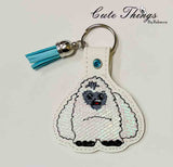 Yeti DIGITAL Embroidery File, In The Hoop Key fob, Snap tab, Keychain