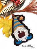 Cute Fall Gnome DIGITAL Embroidery File, In The Hoop Bookmark, Ornament, Gift Bag Tag, Eyelet