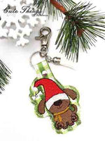 Cute Gnome Dog DIGITAL Embroidery File, In The Hoop Key fob, Snap tab, Keychain, Bag Tag