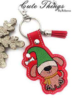 Cute Gnome Dog DIGITAL Embroidery File, In The Hoop Key fob, Snap tab, Keychain, Bag Tag