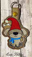 Cute Gnome Dog DIGITAL Embroidery File, In The Hoop Key fob, Snap tab, Keychain, Bag Tag