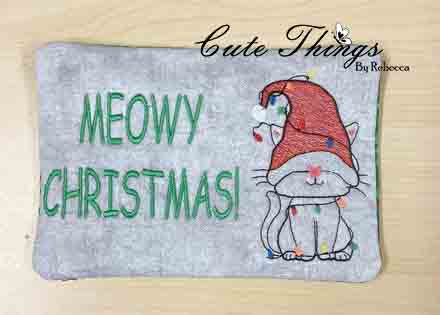 Meowy Christmas Mug Rug DIGITAL Embroidery File 5x7, 6x10