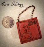 Coffee Quarter Keeper  DIGITAL Embroidery File, In The Hoop Key fob, Snap tab, Keychain, Bag Tag