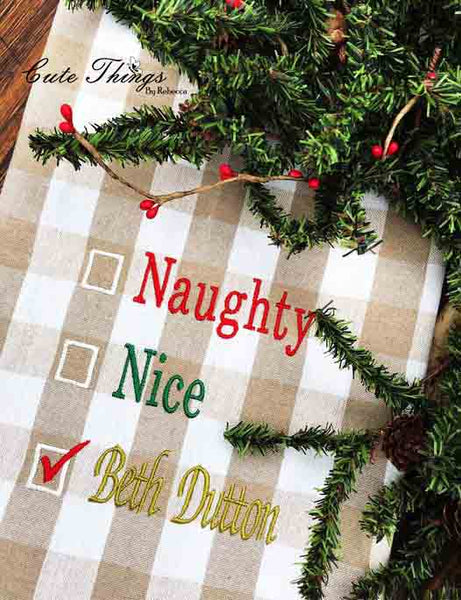 Naughty Nice Beth Dutton DIGITAL Embroidery File 4x4, 5x5, 6x6, 7x7