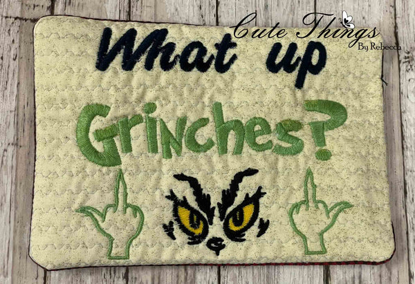 What up Grinches Mug Rug DIGITAL Embroidery File 5x7, 6x10