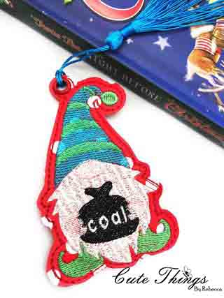 Naughty Gnome DIGITAL Embroidery File, In The Hoop Bookmark, Ornament, Gift Bag Tag, Eyelet