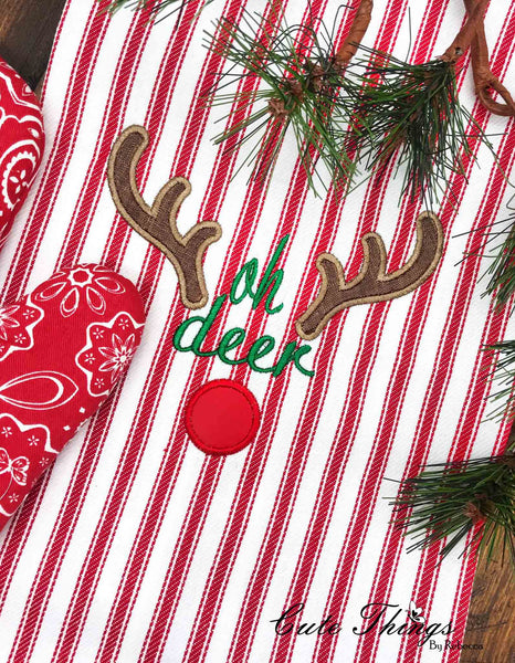 Oh Deer Red Nose DIGITAL Embroidery File 4x4, 5x7, 6x10