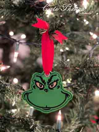 Grinch Face DIGITAL Embroidery File, In The Hoop Bookmark, Ornament, Gift Bag Tag, Eyelet