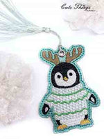 Deer Penguin DIGITAL Embroidery File, In The Hoop Bookmark, Ornament, Gift Bag Tag, Eyelet