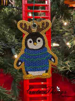 Deer Penguin DIGITAL Embroidery File, In The Hoop Bookmark, Ornament, Gift Bag Tag, Eyelet