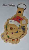 Christmas Chicken  DIGITAL Embroidery File, In The Hoop Key fob, Snap tab, Keychain, Bag Tag