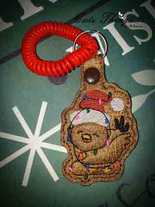 Christmas Chicken  DIGITAL Embroidery File, In The Hoop Key fob, Snap tab, Keychain, Bag Tag