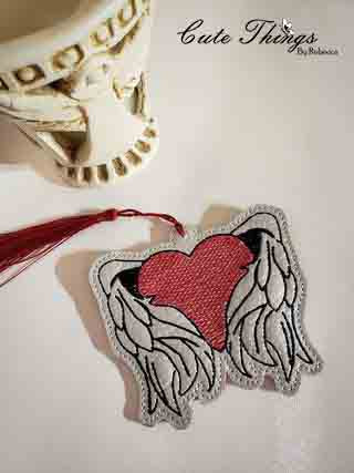 Heart with Wings DIGITAL Embroidery File, In The Hoop Bookmark, Ornament, Gift Bag Tag, Eyelet