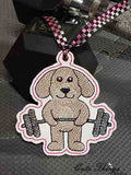 Workout Dog DIGITAL Embroidery File, In The Hoop Bookmark, Ornament, Gift Bag Tag, Eyelet