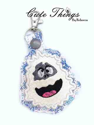 Abominable Snowman Applique DIGITAL Embroidery File, In The Hoop Key fob, Snap tab, Keychain, Bag Tag