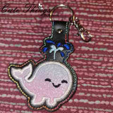 Cute Whale Applique DIGITAL Embroidery File, In The Hoop Key fob, Snap tab, Keychain, Bag Tag