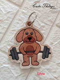 Workout Dog DIGITAL Embroidery File, In The Hoop Bookmark, Ornament, Gift Bag Tag, Eyelet