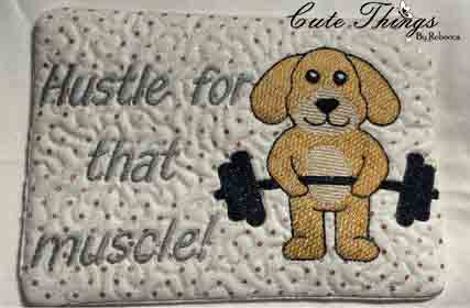 Hustle for that Muscle Mug Rug DIGITAL Embroidery File 5x7, 6x10