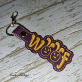 Woof  DIGITAL Embroidery File, In The Hoop Key fob, Snap tab, Keychain, Bag Tag