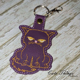 Mad Cat  DIGITAL Embroidery File, In The Hoop Key fob, Snap tab, Keychain, Bag Tag