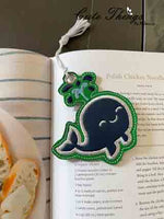 Cute Whale Applique DIGITAL Embroidery File, In The Hoop Bookmark, Ornament, Gift Bag Tag, Eyelet