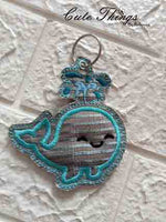 Cute Whale Applique DIGITAL Embroidery File, In The Hoop Bookmark, Ornament, Gift Bag Tag, Eyelet