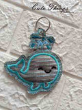 Cute Whale Applique DIGITAL Embroidery File, In The Hoop Bookmark, Ornament, Gift Bag Tag, Eyelet