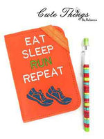 Eat Sleep Run Repeat Notebook Cover  DIGITAL Embroidery File, In The Hoop 2 sizes available