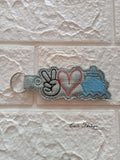 Peace Love Ship/ Cruise DIGITAL Embroidery File, In The Hoop Key fob, Snap tab, Keychain, Bag Tag