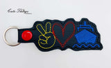 Peace Love Ship/ Cruise DIGITAL Embroidery File, In The Hoop Key fob, Snap tab, Keychain, Bag Tag