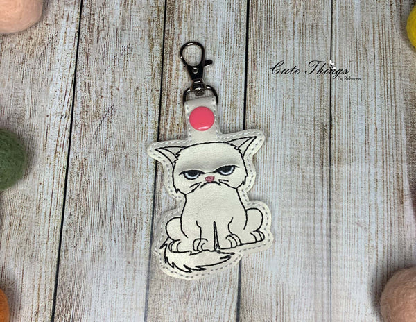 Mad Cat  DIGITAL Embroidery File, In The Hoop Key fob, Snap tab, Keychain, Bag Tag