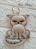 Mad Cat  DIGITAL Embroidery File, In The Hoop Bookmark, Ornament, Gift Bag Tag, Eyelet