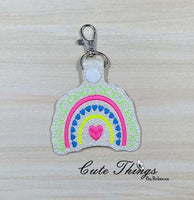 Valentine BoHo Rainbow DIGITAL Embroidery File, In The Hoop Key fob, Snap tab, Keychain, Bag Tag