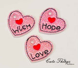 Heart set of Three Charms, Zipper Pulls, DIGITAL Embroidery File, In The Hoop, Keychain, Bag Tag, Eyelet