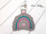 Valentine BoHo Rainbow DIGITAL Embroidery File, In The Hoop Key fob, Snap tab, Keychain, Bag Tag