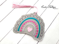 Valentin Boho Rainbow  DIGITAL Embroidery File, In The Hoop Bookmark, Ornament, Gift Bag Tag, Eyelet