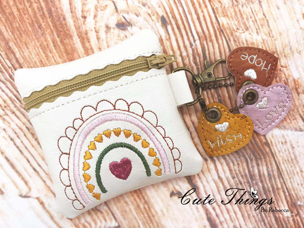 Cute Valentine Boho Bag DIGITAL Embroidery File, In The Hoop, 4x4, mini bag, coin purse Cute Things By Rebecca