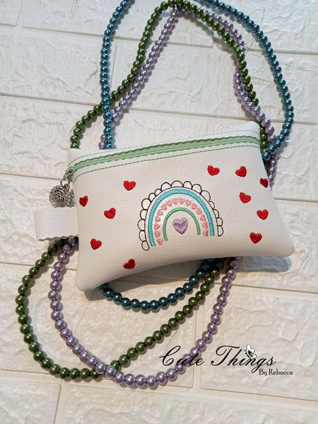 Valentine BoHo Rainbow DIGITAL Embroidery File, In The Hoop, 5x7, money purse, makeup bag, personals bag.