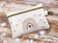 Valentine BoHo Rainbow DIGITAL Embroidery File, In The Hoop, 5x7, money purse, makeup bag, personals bag.