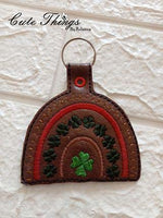 Clover BoHo Rainbow DIGITAL Embroidery File, In The Hoop Key fob, Snap tab, Keychain, Bag Tag