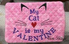 My Cat is my Valentine  Mug Rug DIGITAL Embroidery File 5x7, 6x10