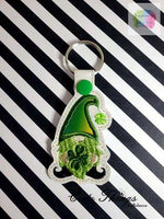 St. Patrick's Clover Gnome Applique DIGITAL Embroidery File, In The Hoop Key fob, Snap tab, Keychain, Bag Tag