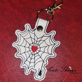 Spider Web Heart DIGITAL Embroidery File, In The Hoop Key fob, Snap tab, Keychain