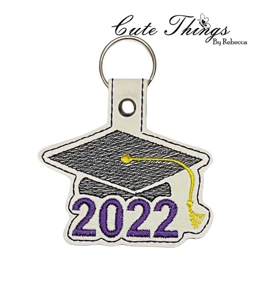 2022 Graduation DIGITAL Embroidery File, In The Hoop Key fob, Snap tab, Keychain, Bag Tag